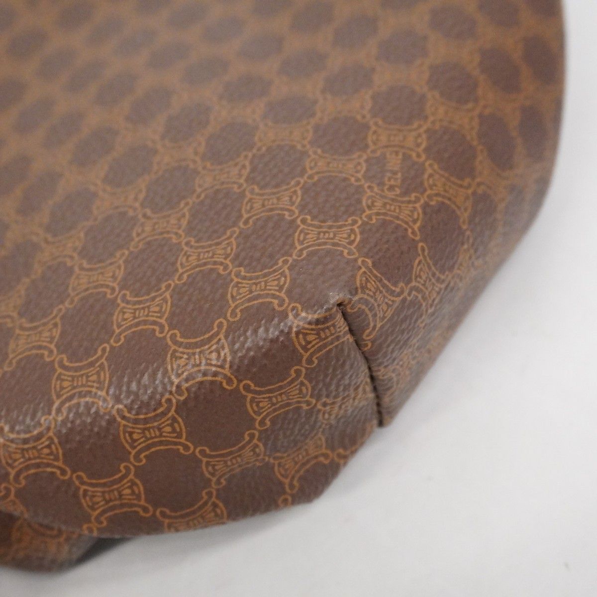 6ad4198-r】セリーヌ ポーチ マカダム PVC ブラウン ゴールド金具