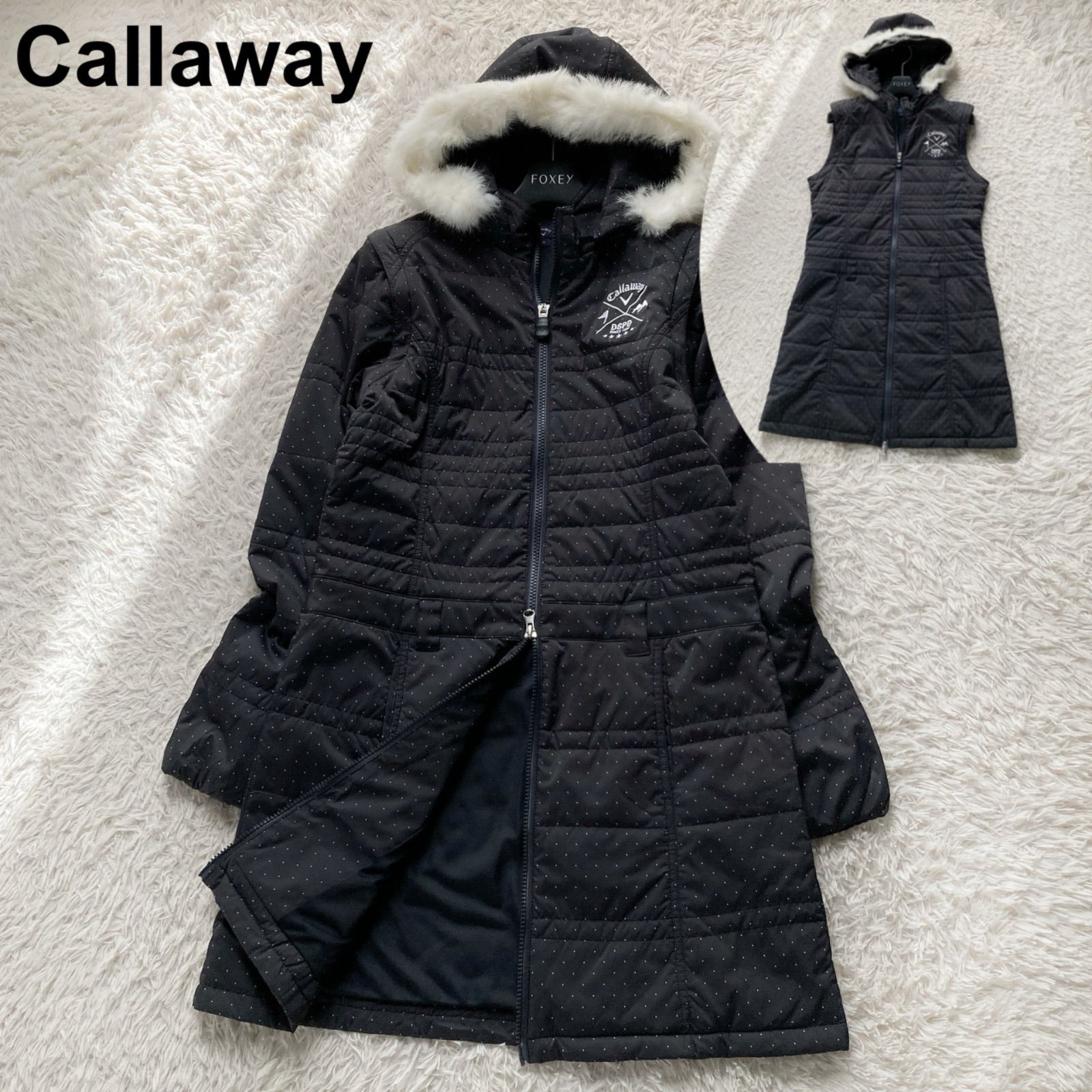 美品 キャロウェイ Callaway 中綿 ダウンコート 2way ベスト ドット柄