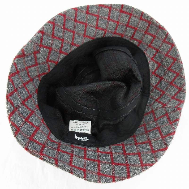ステューシー STUSSY バケット ハット 幾何学模様 チェック ロゴ 刺繍