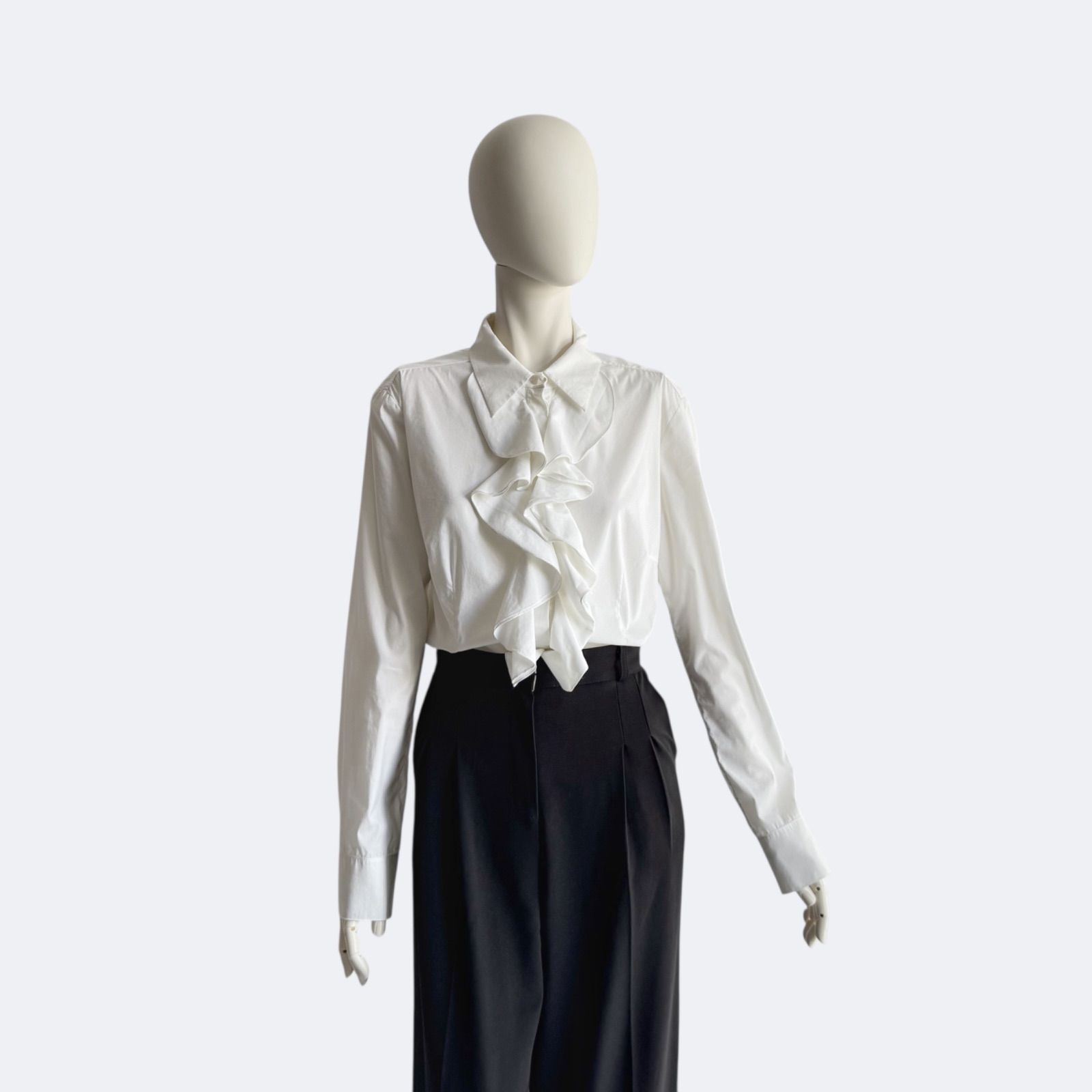 CELINE セリーヌ フリルブラウス ホワイト 長袖 シャツ レディース