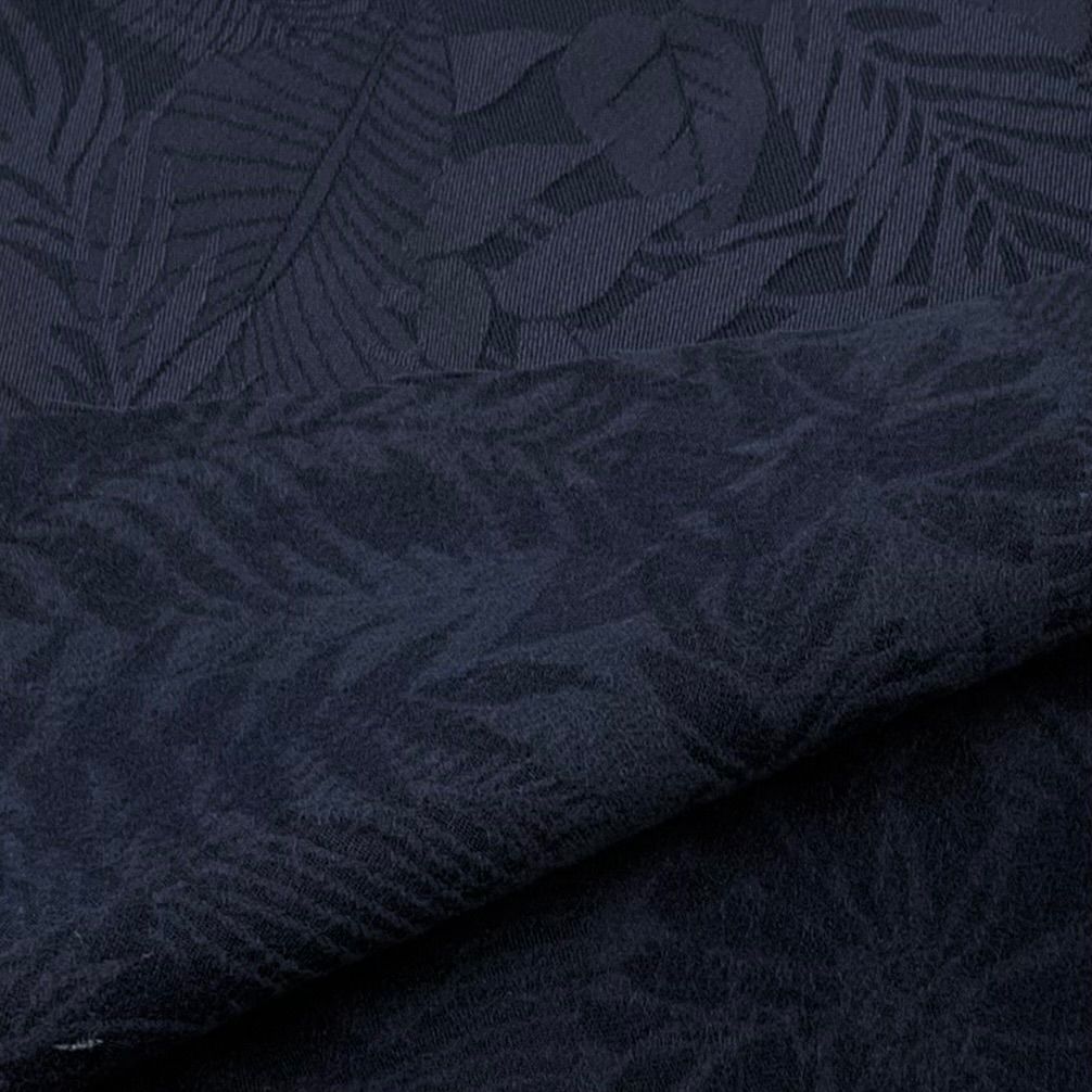 ◇S106 ボタニカルジャガード 縦ストレッチ 裏起毛 3m ネイビー 花柄