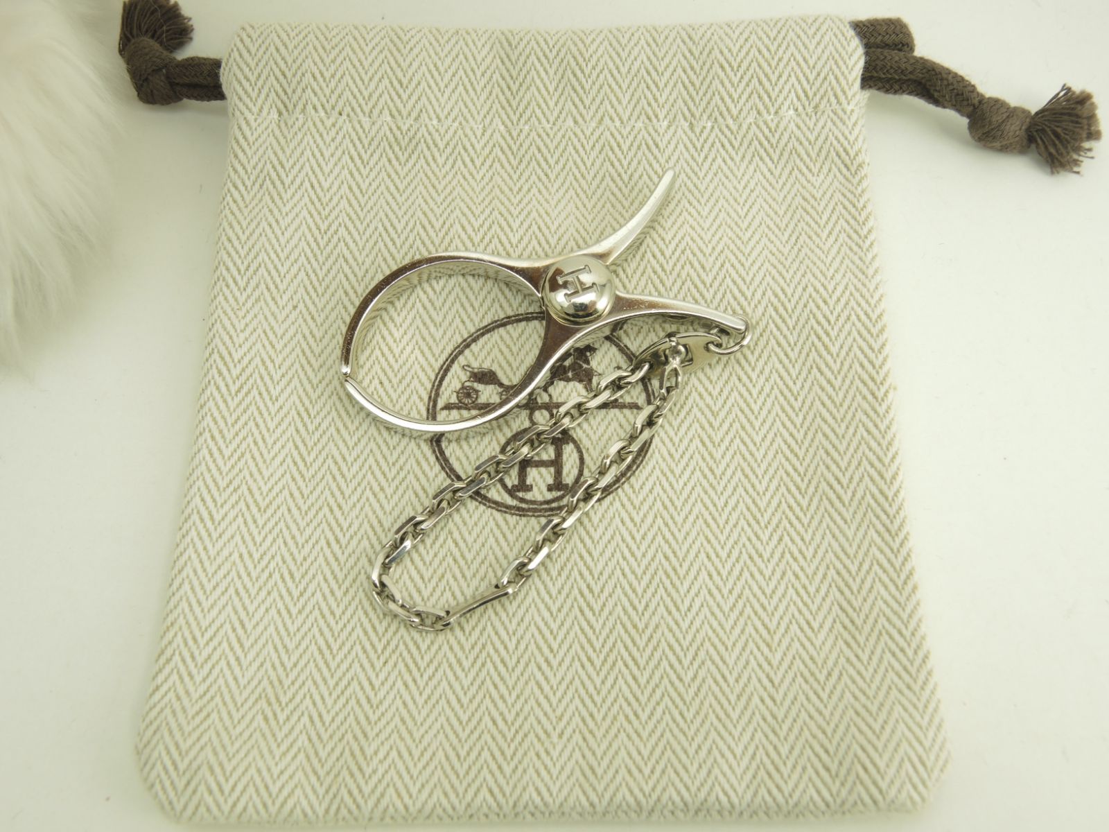 エルメス バッグチャーム グローブホルダー シルバー キーリング 銀色