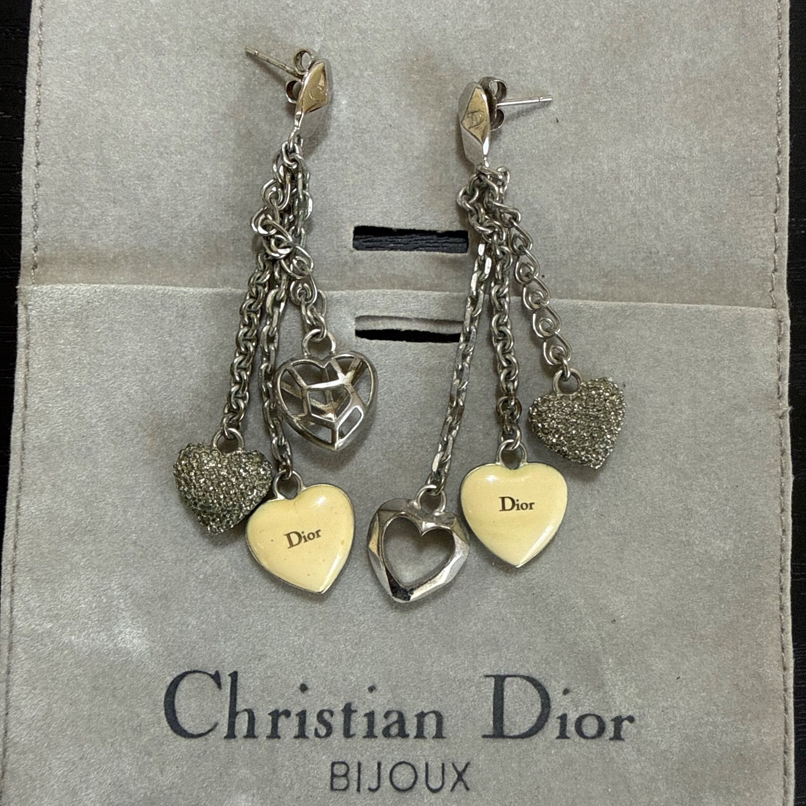 鑑定済み　Christian Dior シルバー ラインストーンピアス 鑑定済み Christian Dior シルバー ラインストーンピアス