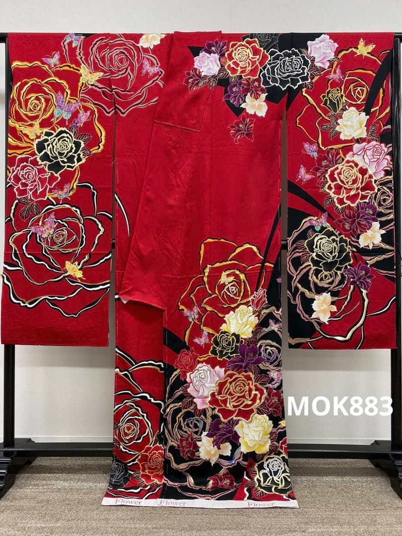 振袖 仮絵羽 刺繍 金彩 舞台衣装 正絹 未仕立て品 八掛付き MOK883