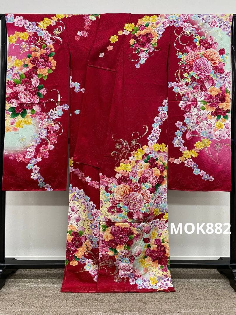 振袖 仮絵羽 ラメ刺繍 金銀彩 舞台衣装 正絹 未仕立て品 八掛付 MOK882