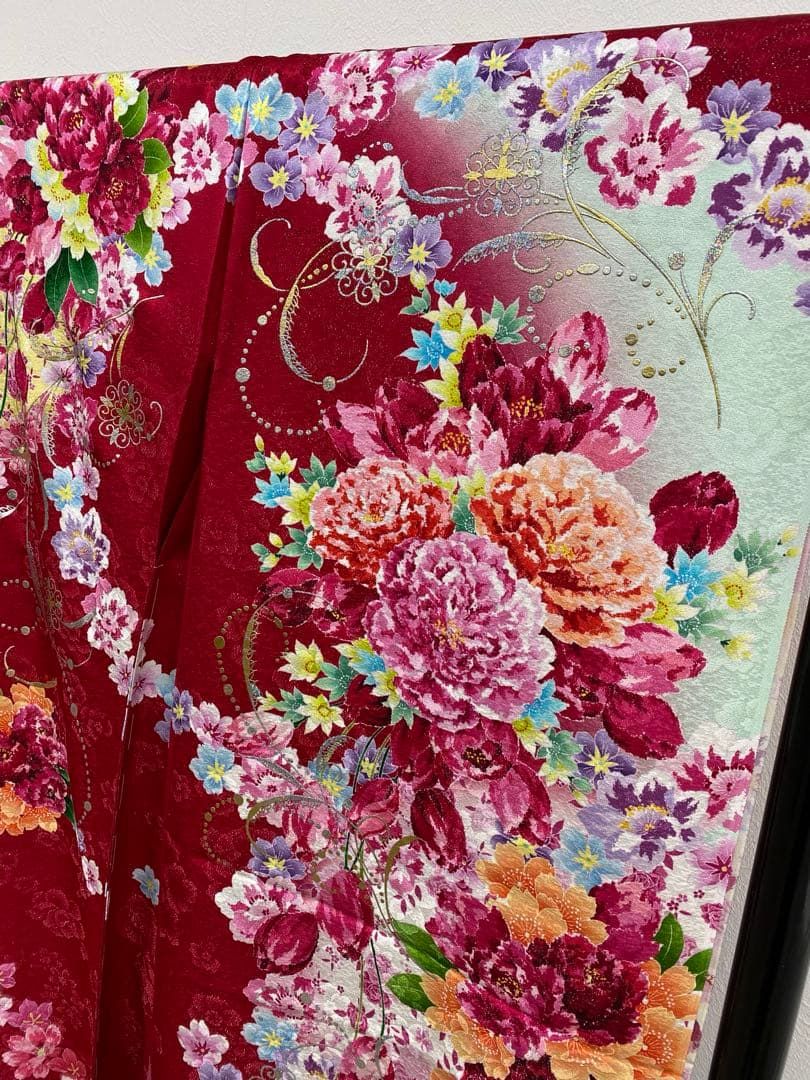 振袖 仮絵羽 ラメ刺繍 金銀彩 舞台衣装 正絹 未仕立て品 八掛付 MOK882