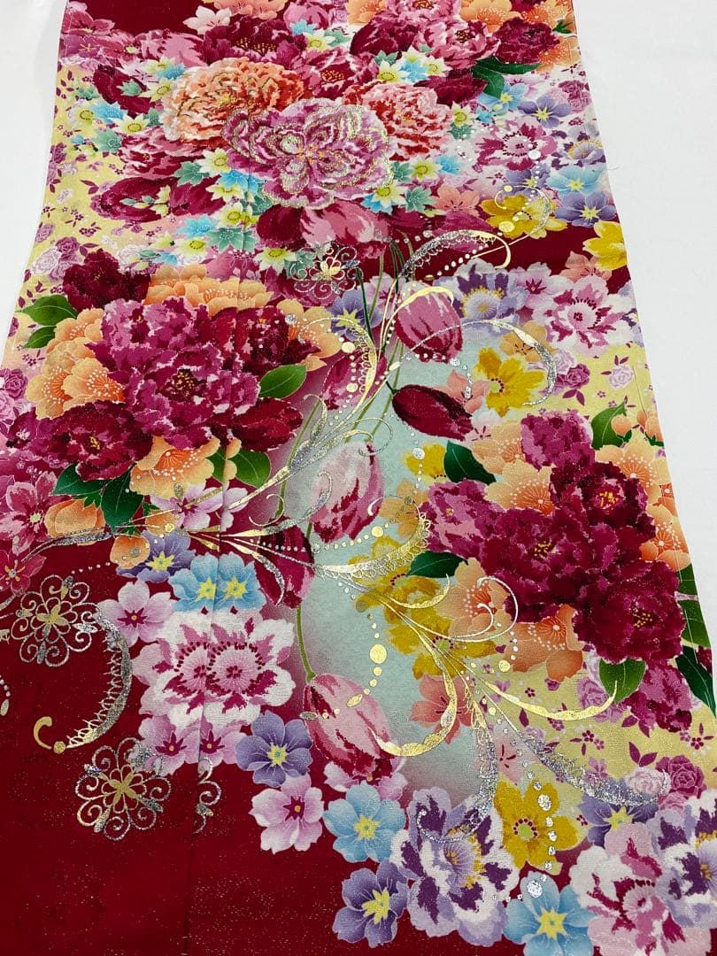 振袖 仮絵羽 ラメ刺繍 金銀彩 舞台衣装 正絹 未仕立て品 八掛付 MOK882