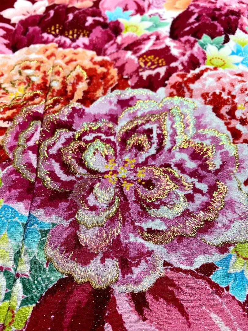 振袖 仮絵羽 ラメ刺繍 金銀彩 舞台衣装 正絹 未仕立て品 八掛付 MOK882 
