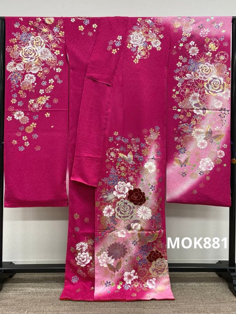 振袖 仮絵羽 ベロア 金銀彩 舞台衣装 正絹 未仕立て品 八掛付き MOK881