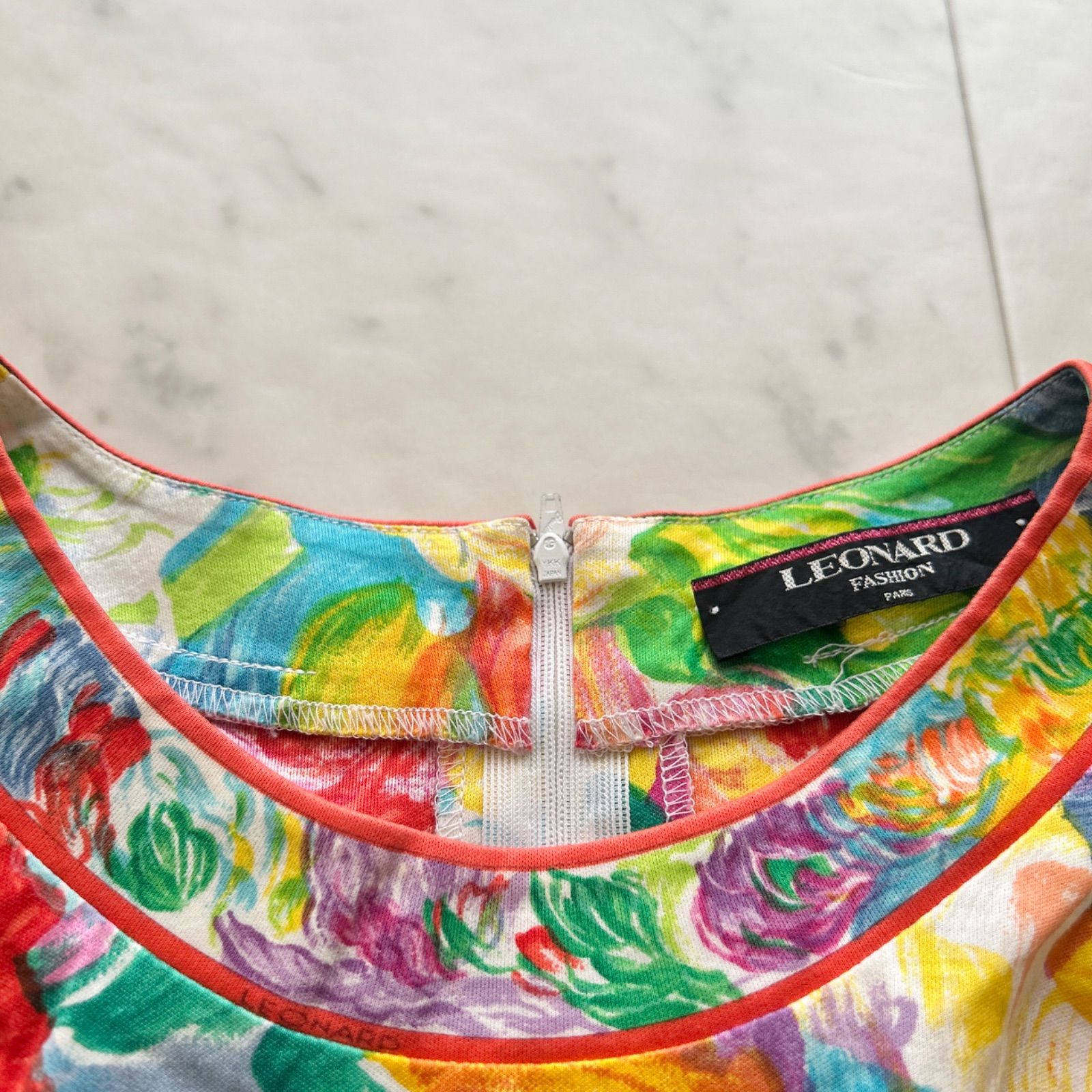 LEONARD レオナール カラフル エレガント カットソー 半袖 美品 L