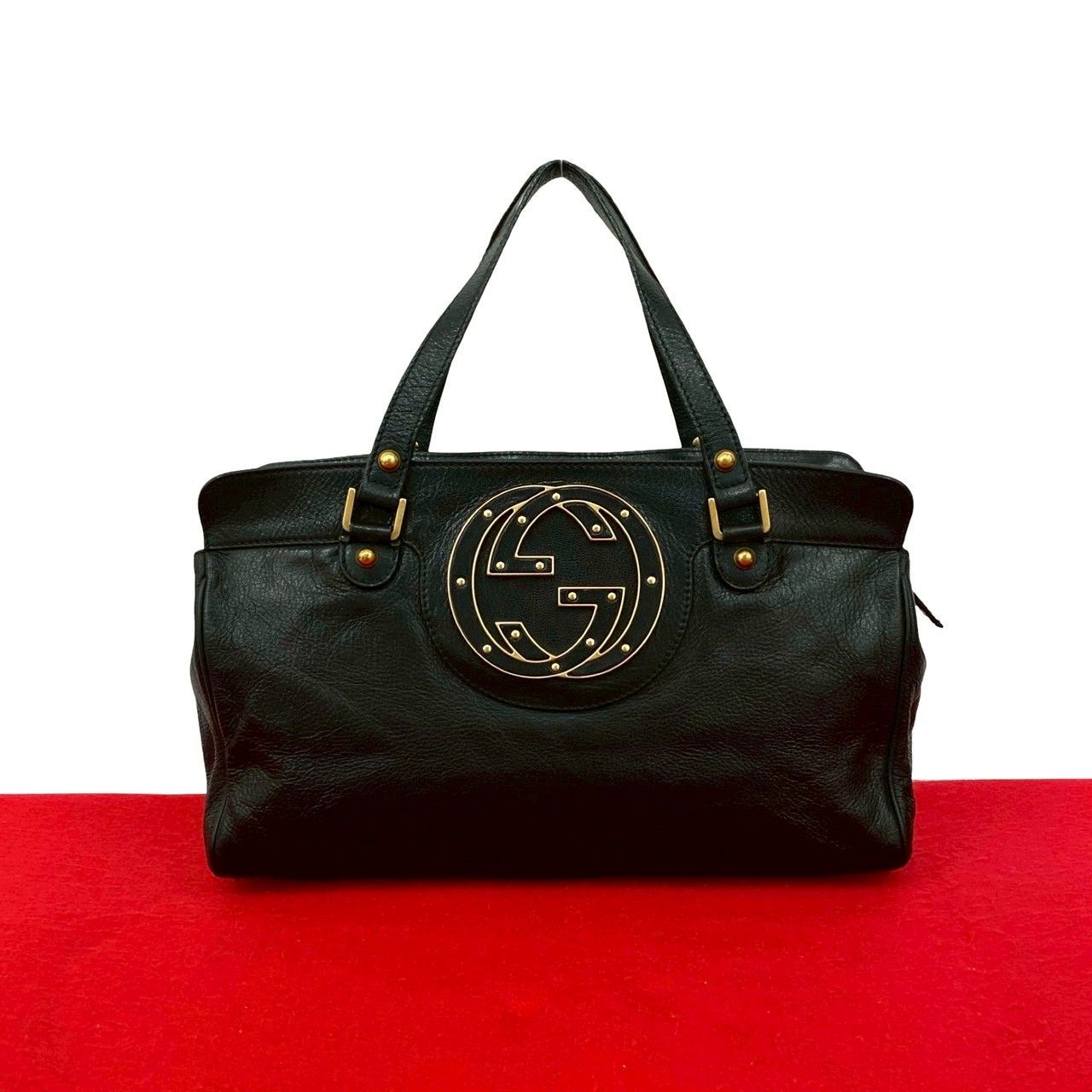 極 美品 GUCCI グッチ インターロッキング G スタッズ レザー 本革