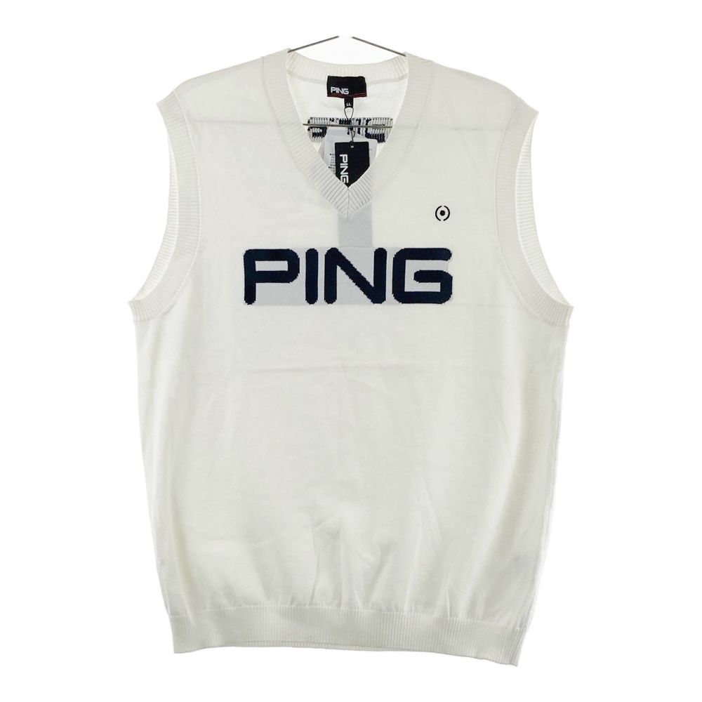 新品 ピン ゴルフ ジャガード Vネック ニット ベスト ホワイト LL サイズ：LL PING ピン ニットベスト ホワイト系 [240101595064] ゴルフ