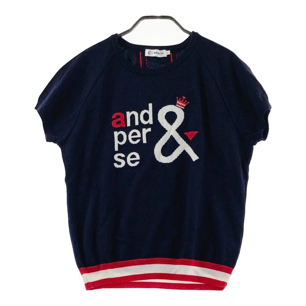 サイズ：L AND PER SE アンパスィ 半袖 ニットセーター ネイビー系