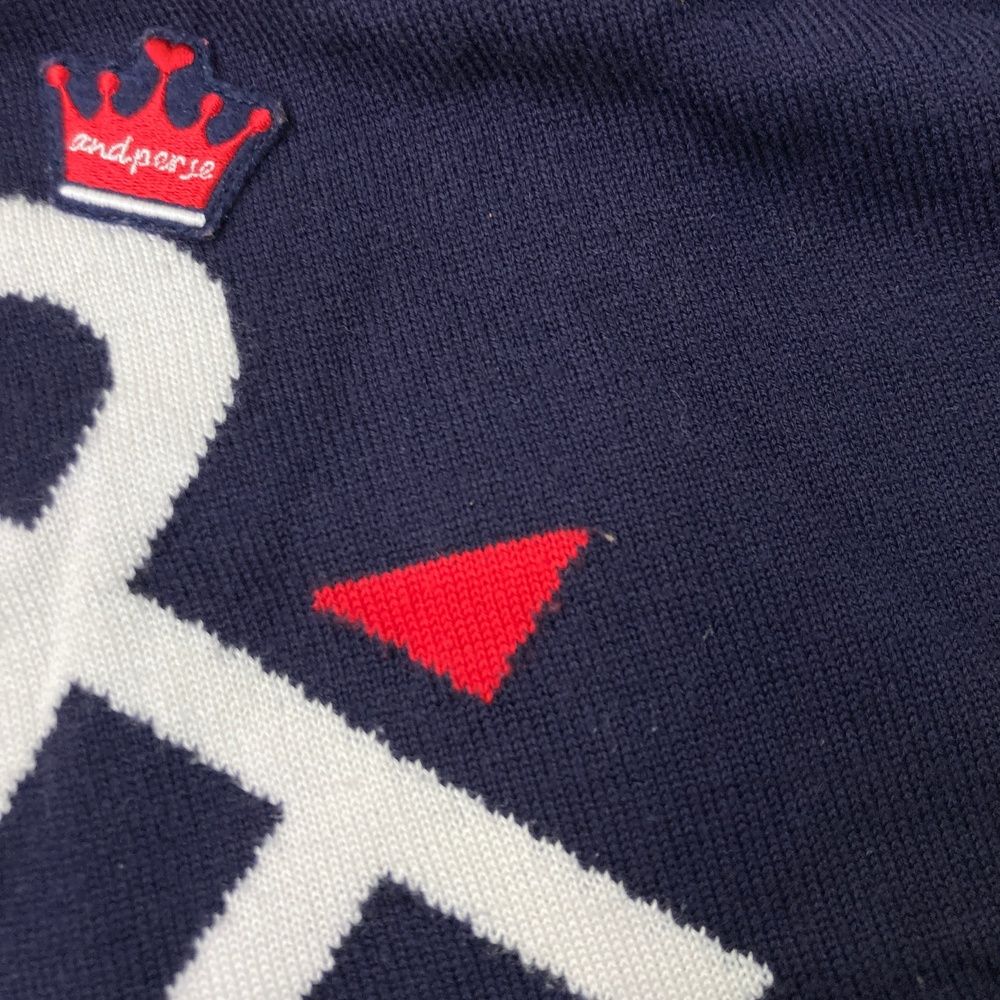 サイズ：L AND PER SE アンパスィ 半袖 ニットセーター ネイビー系