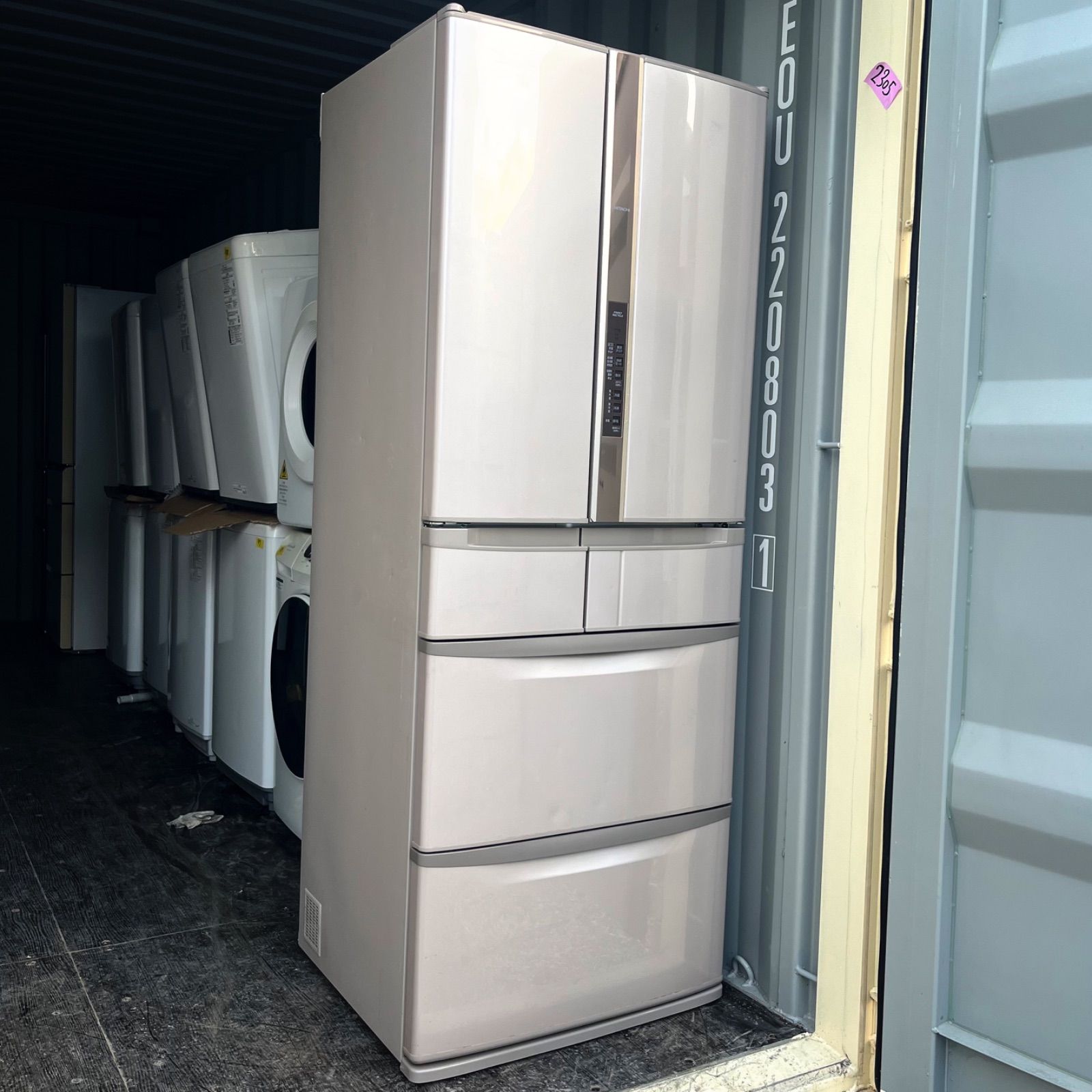 取付無料！日立真空チルド搭載自動製氷付きおしゃれホワイト6ドア冷蔵庫！洗濯機 取付無料！完動品！日立真空チルド 自動製氷付き スタイリッシュ6ドア