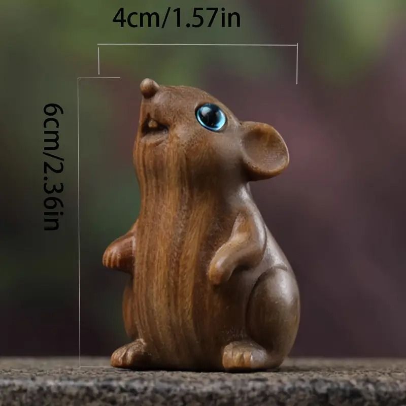 鼠 ネズミ 招財 置物 オブジェ 干支 干支飾り 木製 幸運 長寿 縁起物