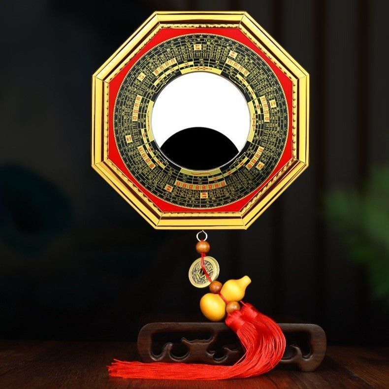 八卦 風水 オブジェ 平面鏡 厄除け 太極八卦 タッセル 八角形 鏡