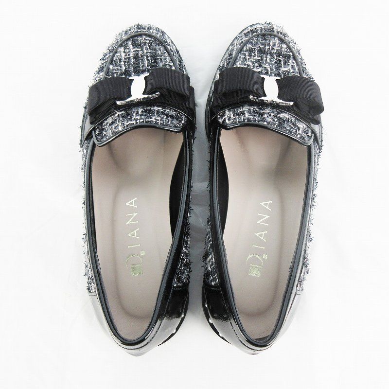 ダイアナ DIANA 現行 ローファー リボン フェイクパール ツイード