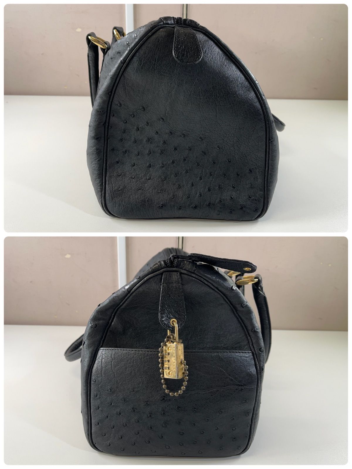 Hamano オーストリッチ ボストンバッグ ゴールド金具 エキゾチック 
