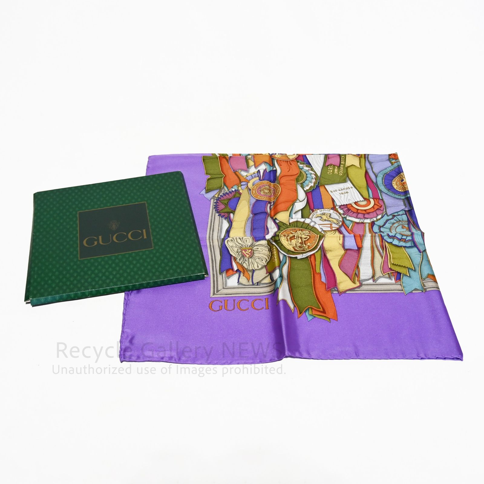 ○ GUCCI 未使用・新古品 大判スカーフ ロゼット柄 シルク 勲章 リボン