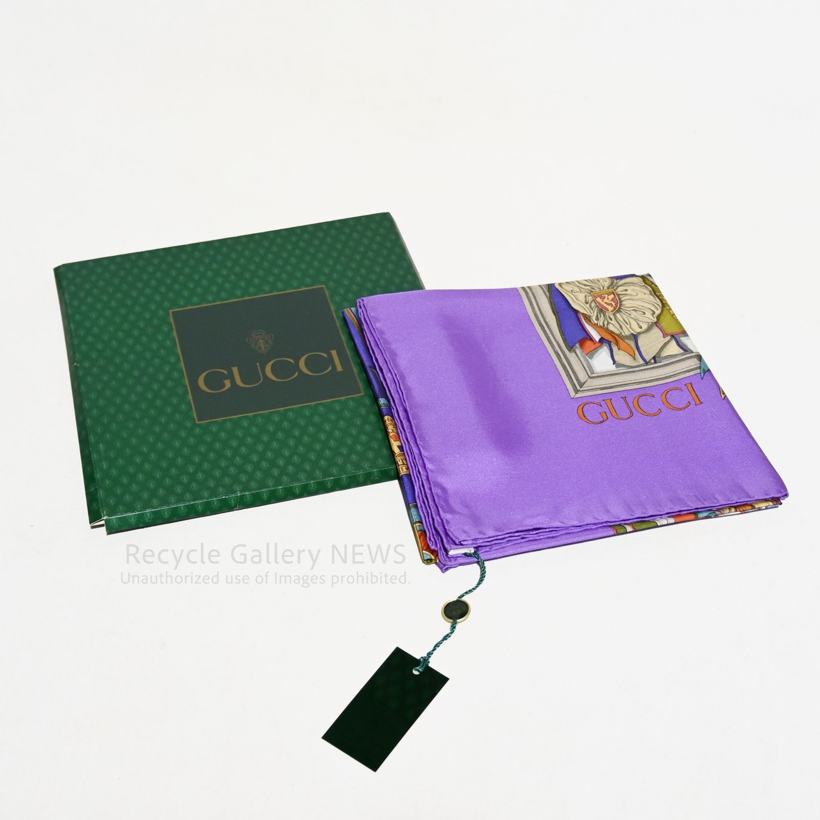 ○ GUCCI 未使用・新古品 スカーフ ロゼット柄 シルク 勲章 リボン 紫