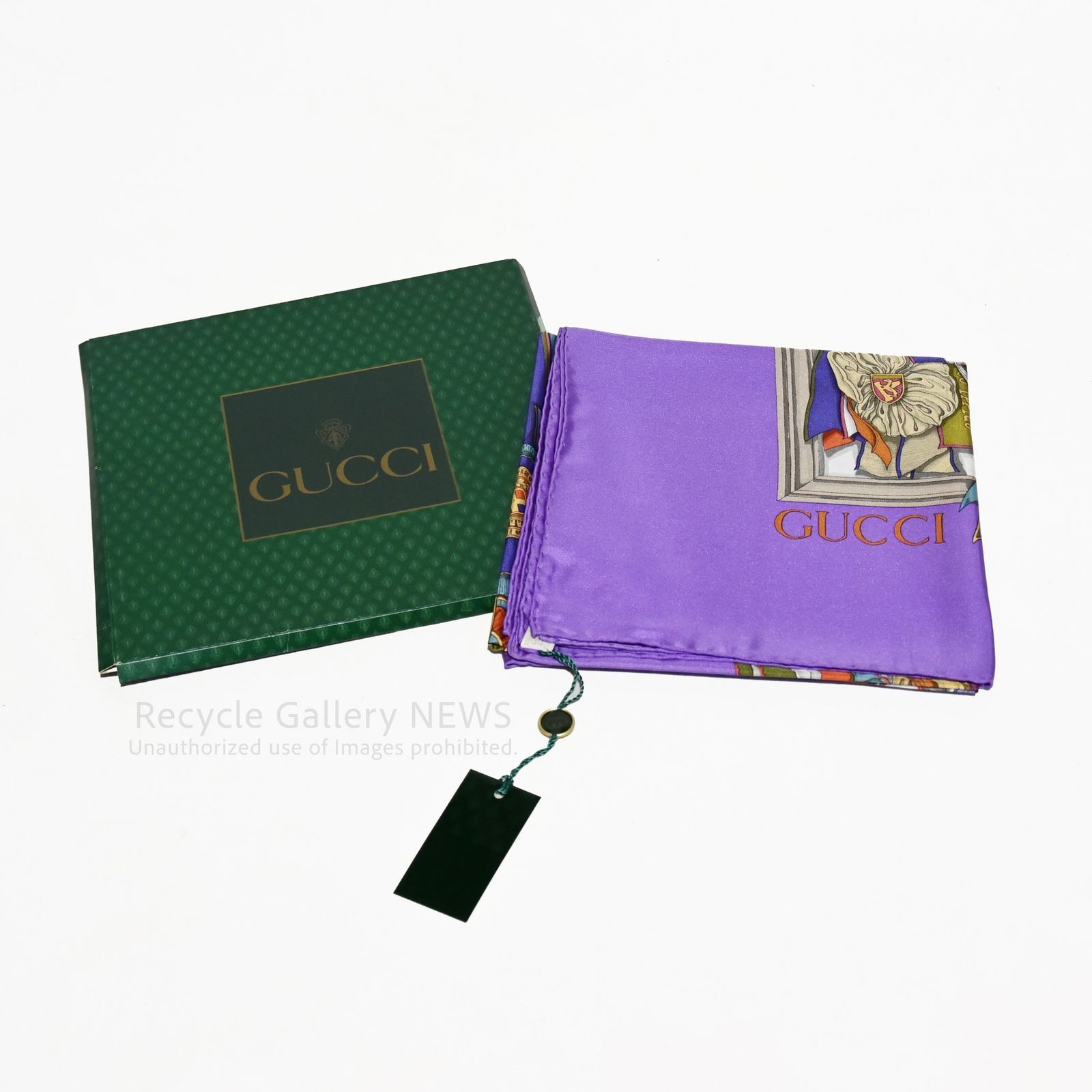 ○ GUCCI 未使用・新古品 大判スカーフ ロゼット柄 シルク 勲章 リボン