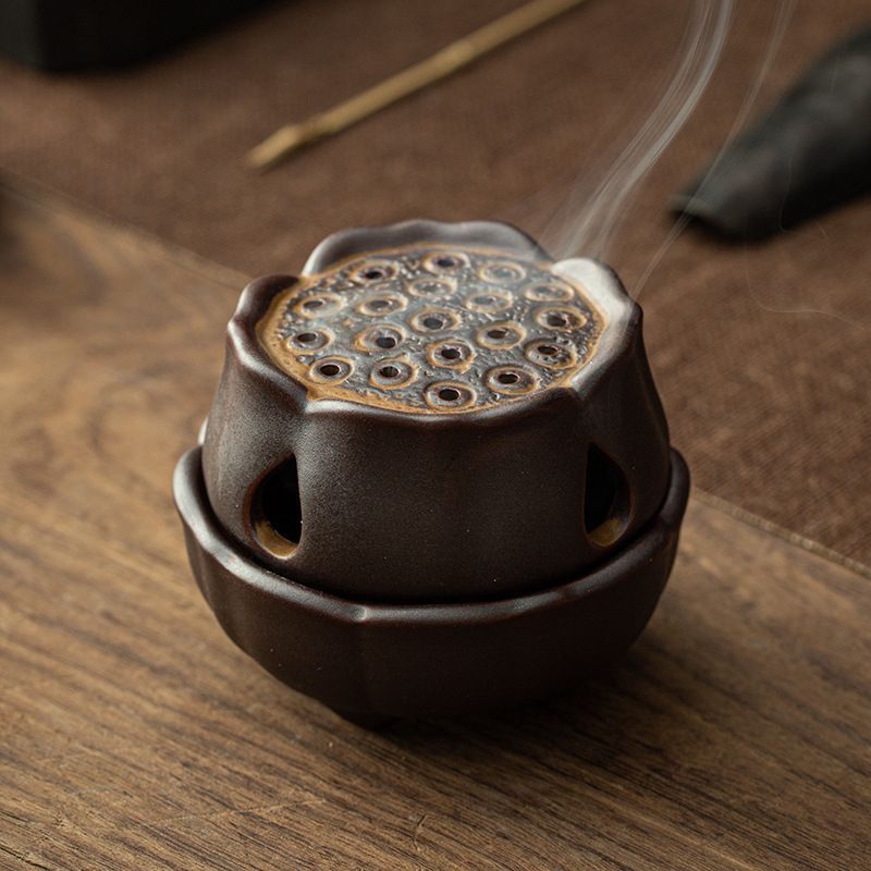 新品未使用】創意蓮蓬陶磁器香炉禅意薫香盤香沈檀香道香挿香座室内茶道