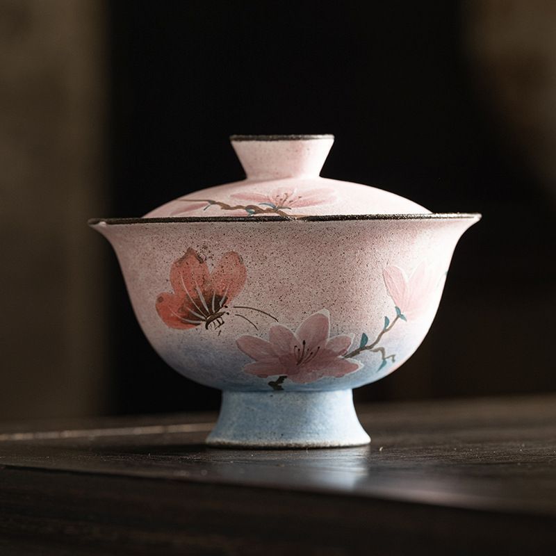 新品・未使用】手作り翡翠花二枚蓋碗、高級女性用高級茶碗、カンフー