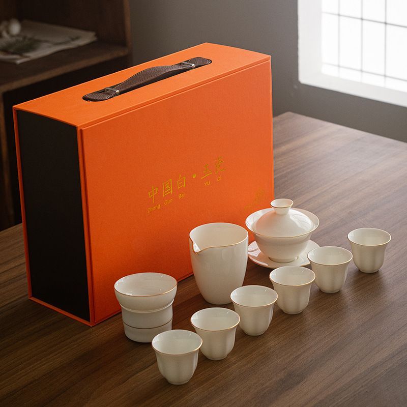 新品未使用】徳化羊脂玉磁器工夫茶器カップセット家庭用軽贅沢オフィス