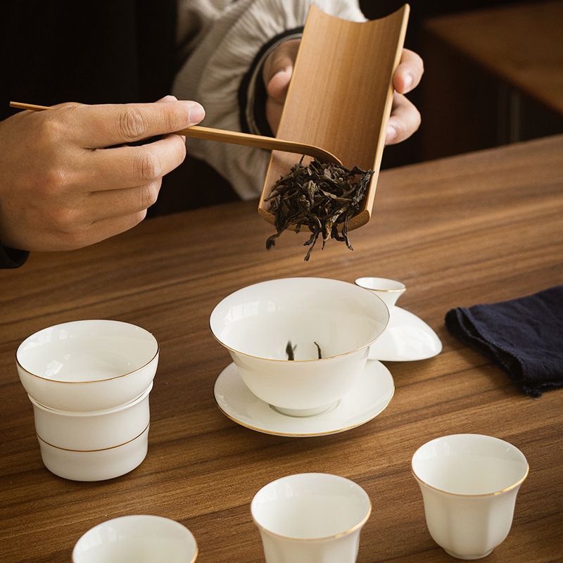 新品未使用】徳化羊脂玉磁器工夫茶器カップセット家庭用軽贅沢オフィス