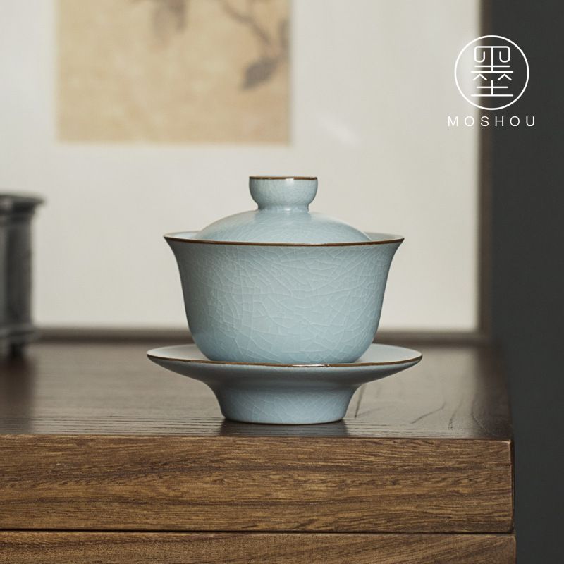 新品未使用】メーカー汝窯蓋碗茶杯陶磁器工夫茶具セット三才碗泡茶開片