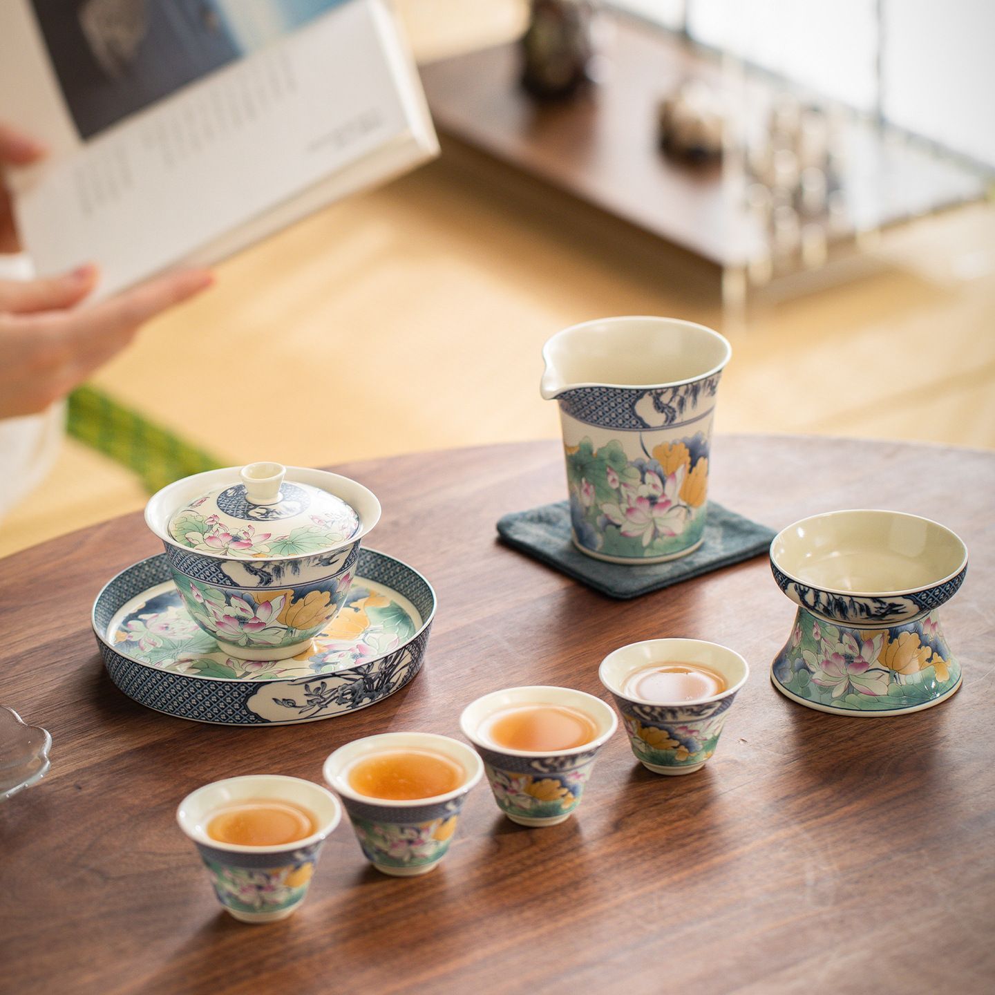 新品・未使用】中国風陶蓮三才蓋碗、陶器製高級、家庭用オフィス用