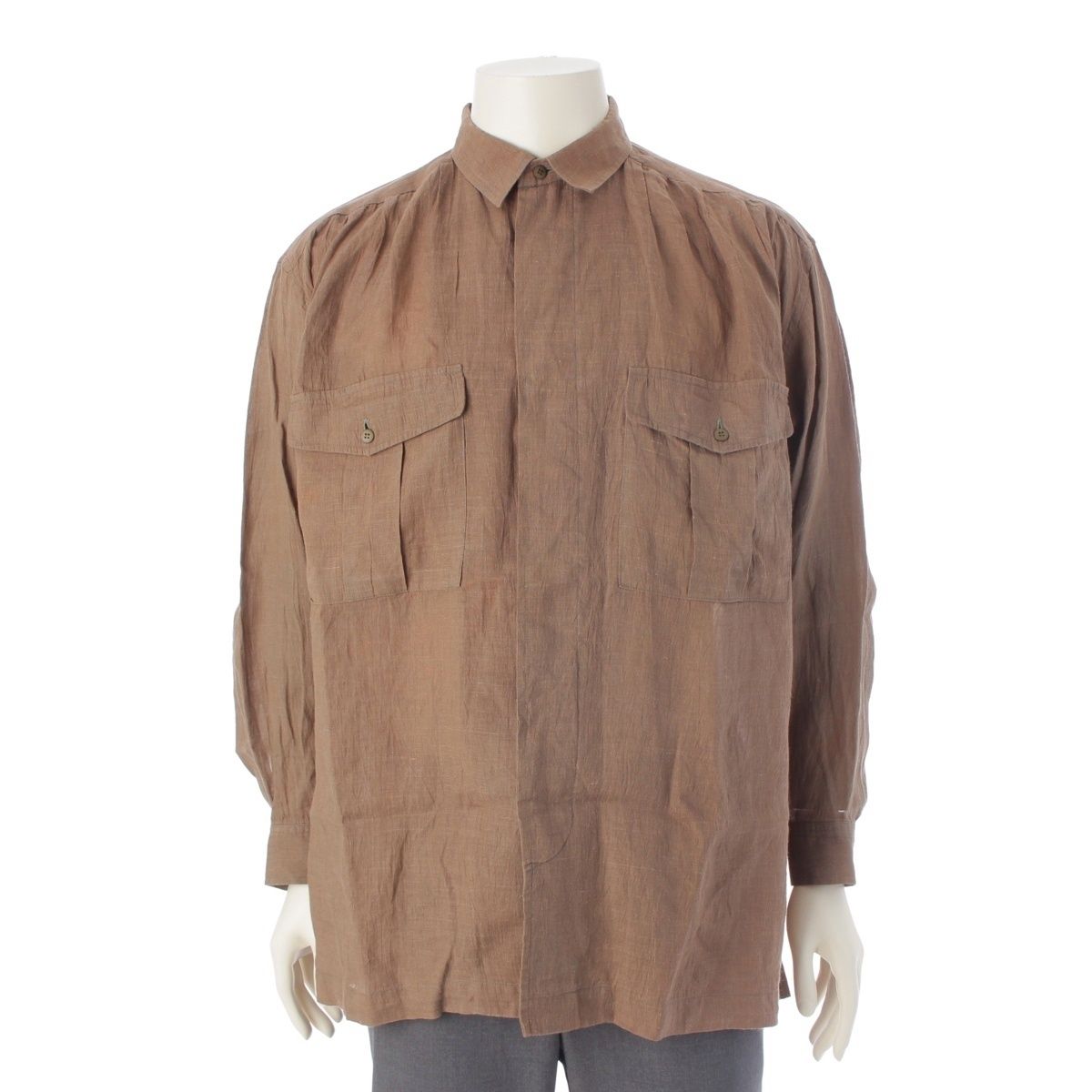 初期 筆タグ イッセイミヤケメン ノーカラーシャツ あと染め品 長袖 コットン綿 イッセイミヤケ メン 80s 1984 リネン 筆タグ シャーリング デザイン