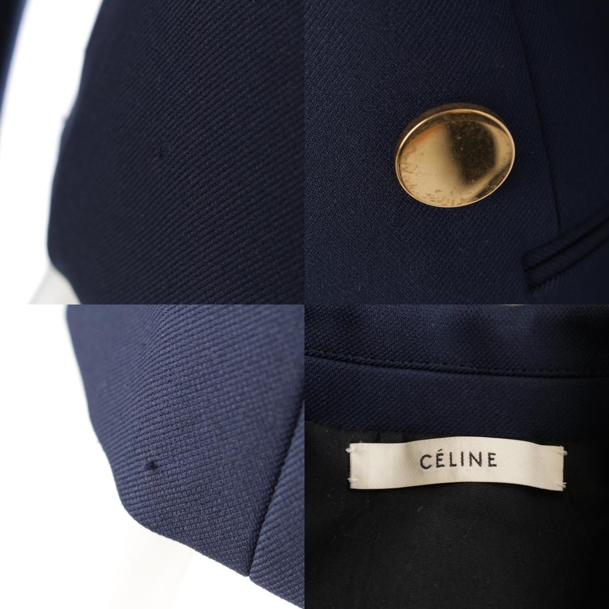 セリーヌ テーラードジャケット 紺ブレ 40 L ネイビー 金ボタン ビンテージ セリーヌ ウール フィービー期 ブレザー 金ボタン テーラード