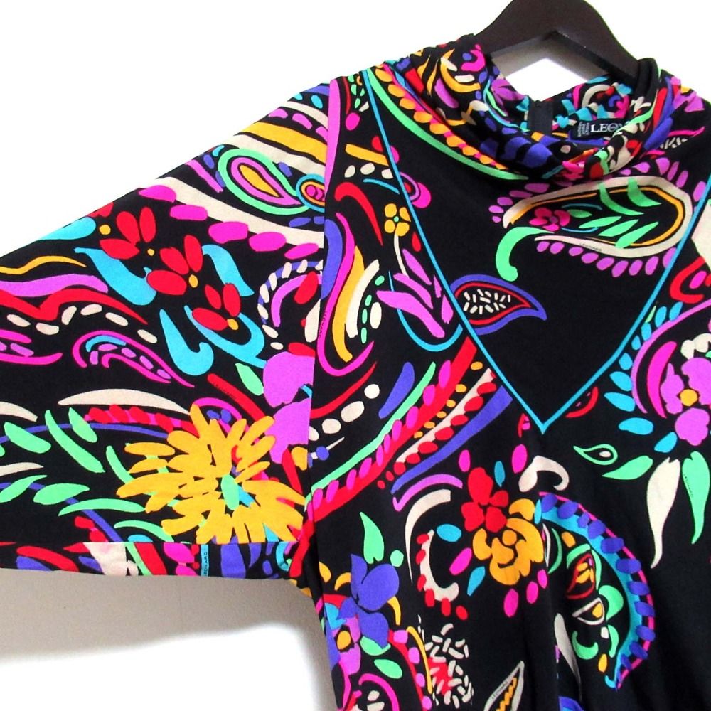 良品 LEONARD レオナール ペイズリー柄 長袖 シルク ブラウス