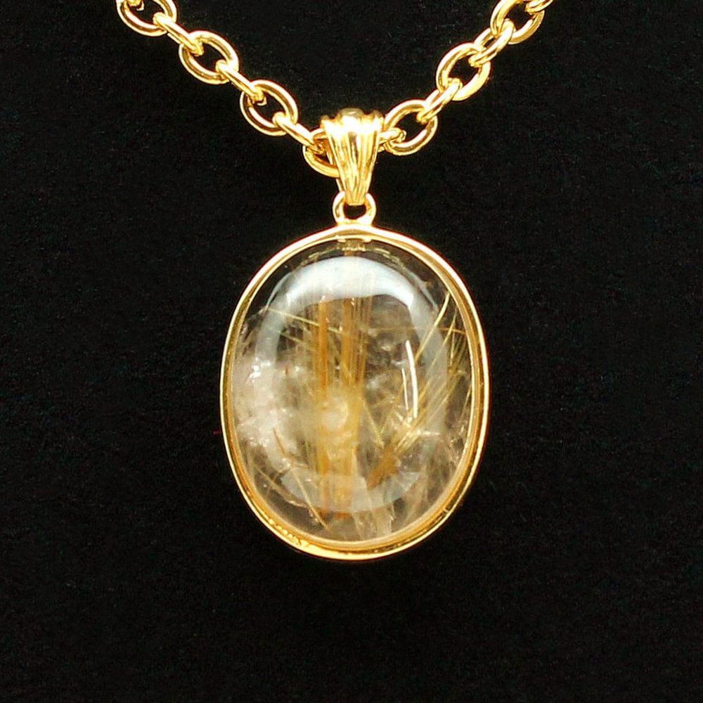 タイガーカラー 力強い金針 タイチンルチルクォーツ ネックレストップ