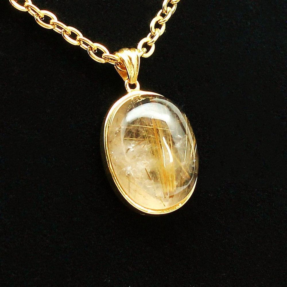 タイガーカラー 力強い金針 タイチンルチルクォーツ ネックレストップ