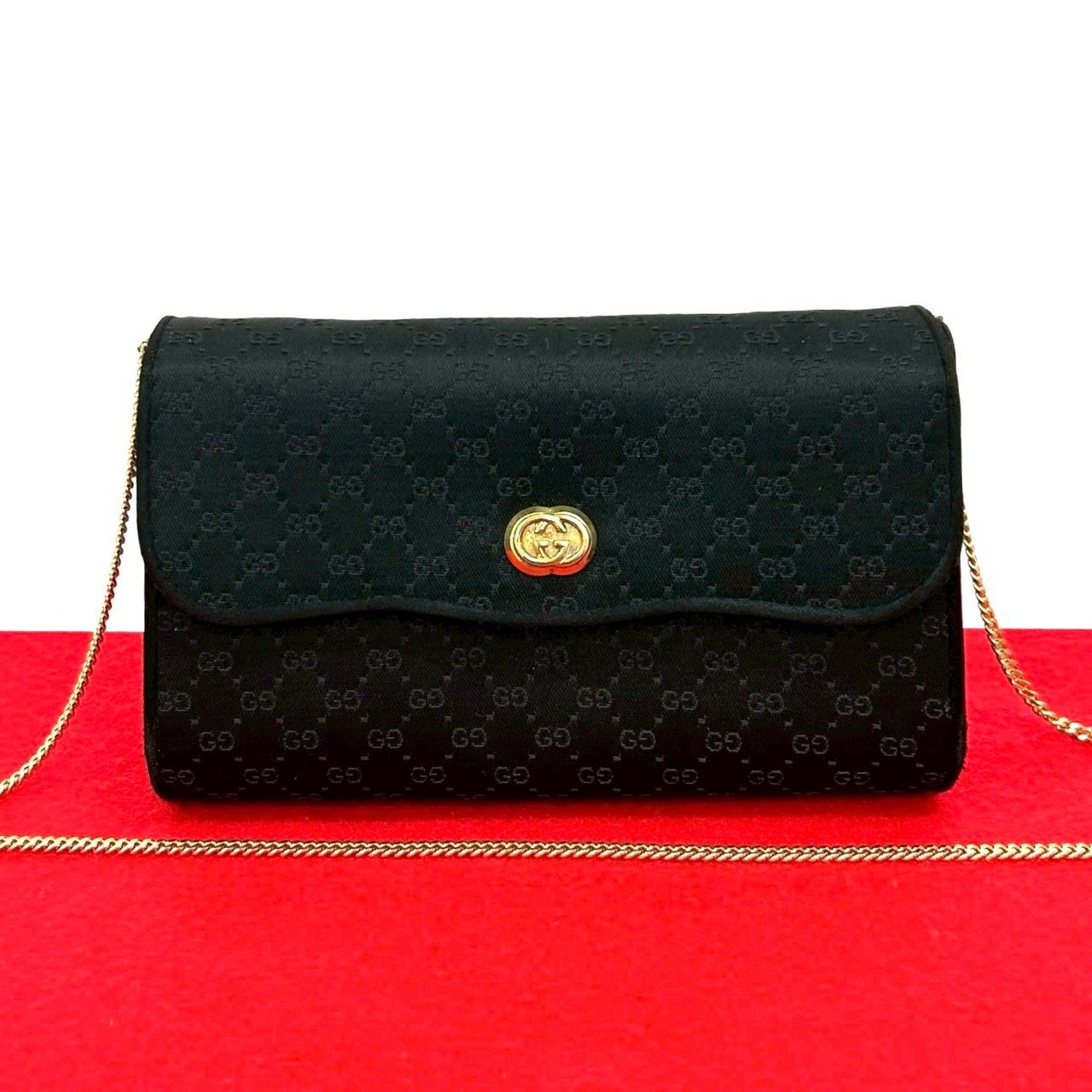 【GUCCI】ショルダーバッグ　マイクロGG ゴールド金具　ブラック 極 美品 GUCCI グッチ マイクロGG 柄 ロゴ 金具 ナイロン ミニ