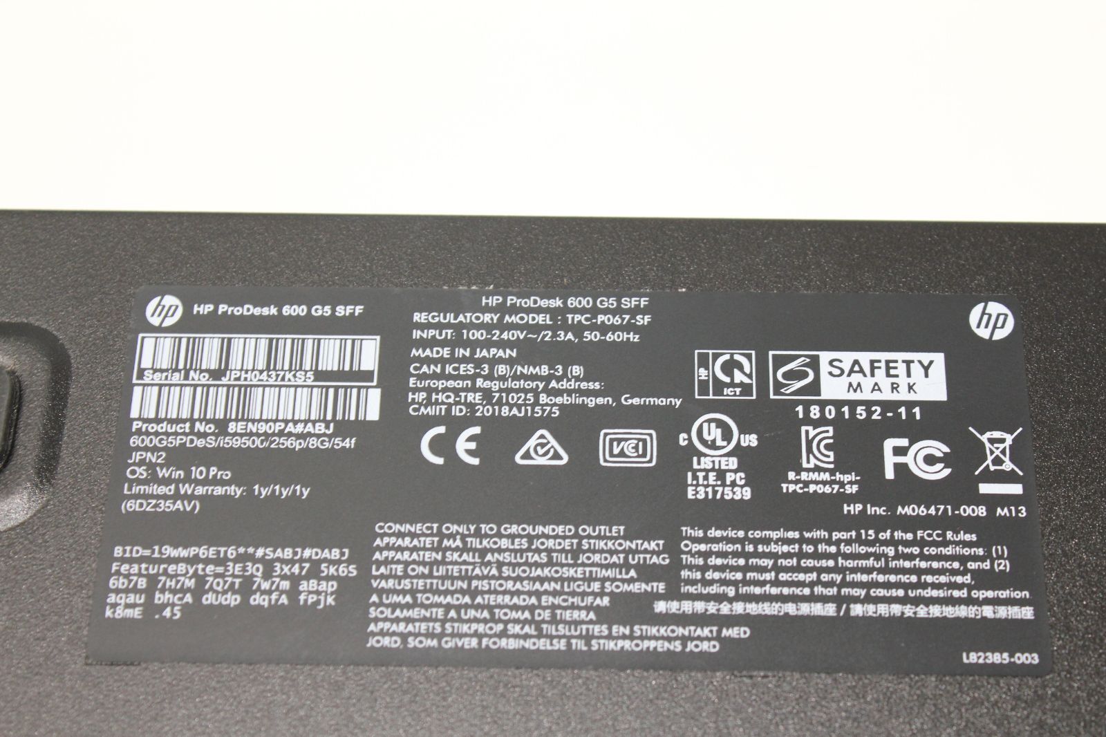 中古デスクトップPC】HP〈ProDesk 600 G5 SFF〉Intel Core i5/SSD256GB 