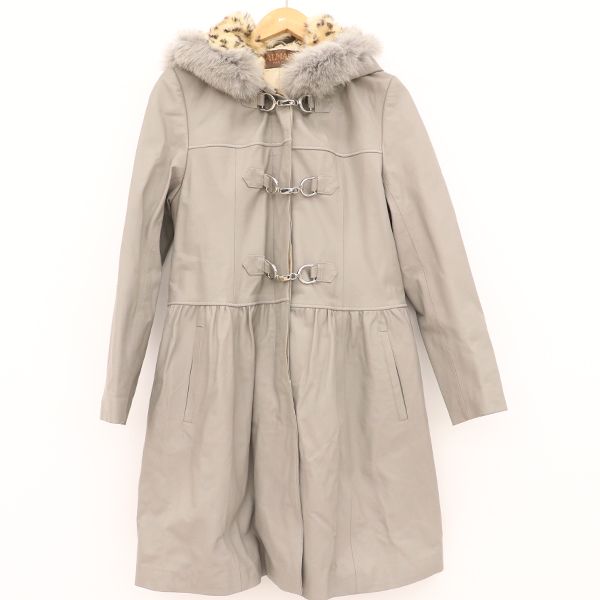 美品 BALMAIN ラムレザートレンチコート レッキスファー ベルテッド 9号 美品 BALMAIN ラムレザートレンチコート レッキスファー ベルテッド 9