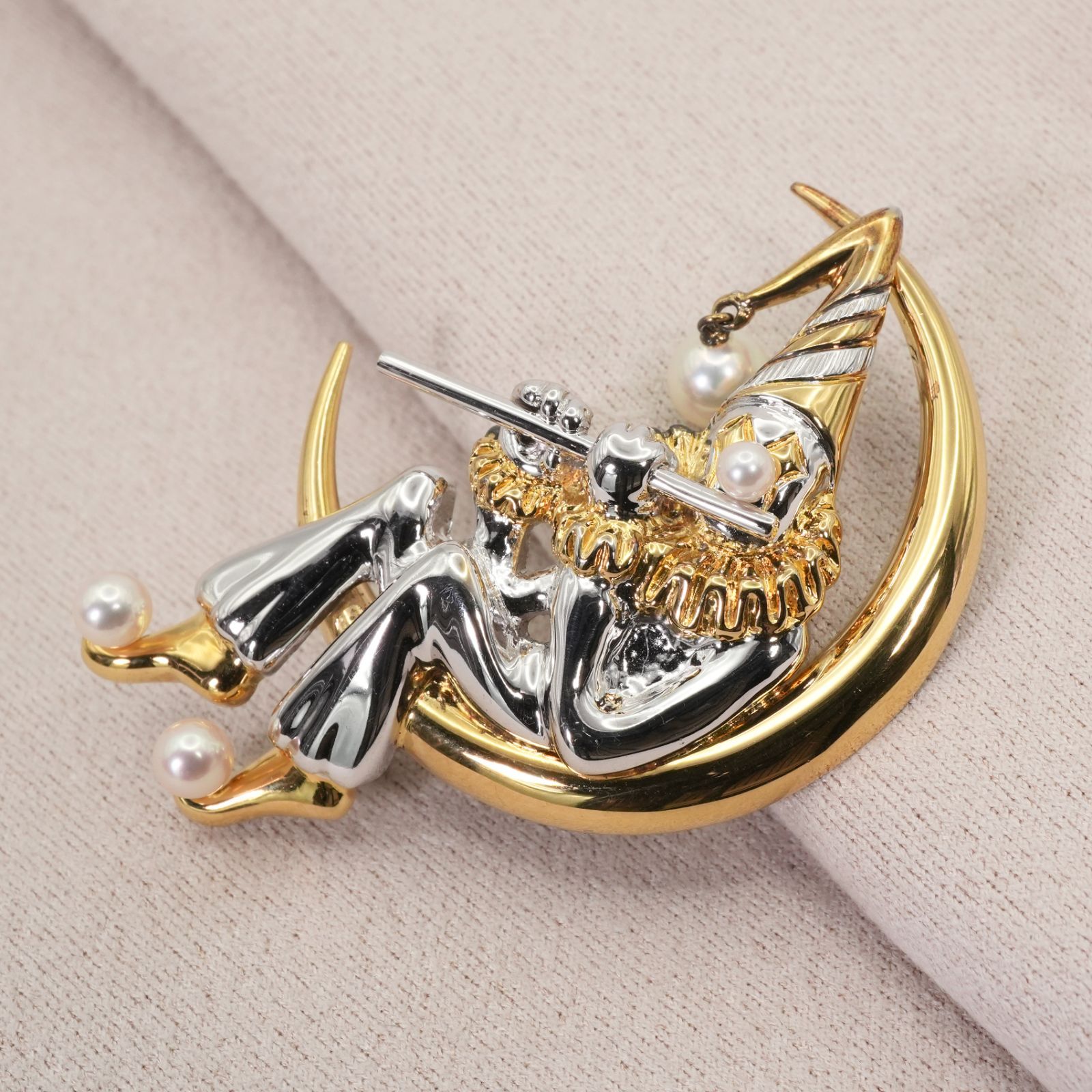 美品 ミキモト ピエロ コンビカラー ブローチ シルバー パール/24-4842