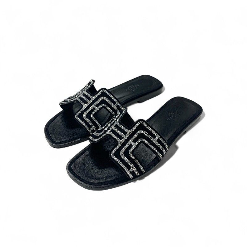 エルメス HERMES オラン サンダル 靴 シューズ スエード ブラック