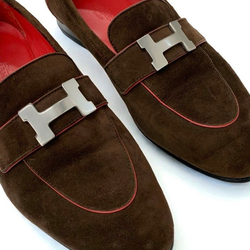 エルメス HERMES パリ ローファー 革靴 靴 シューズ スエード ブラウン