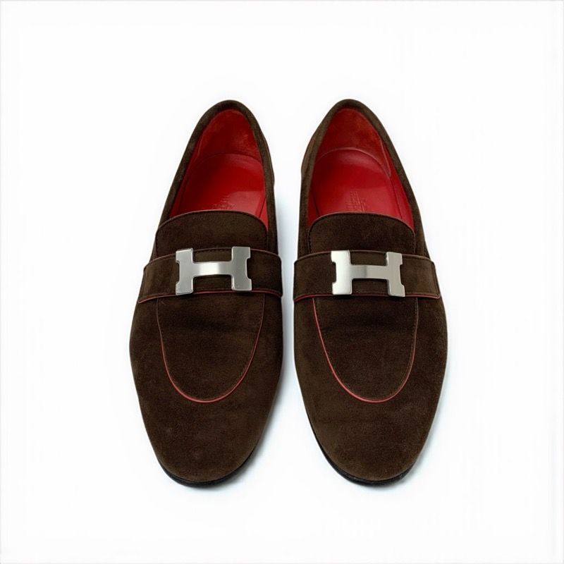 エルメス HERMES パリ ローファー 革靴 靴 シューズ スエード ブラウン