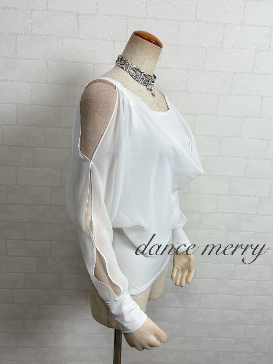 新品 社交ダンス トップス 白 ワルツ 長袖 パーティ 2977 ステージ