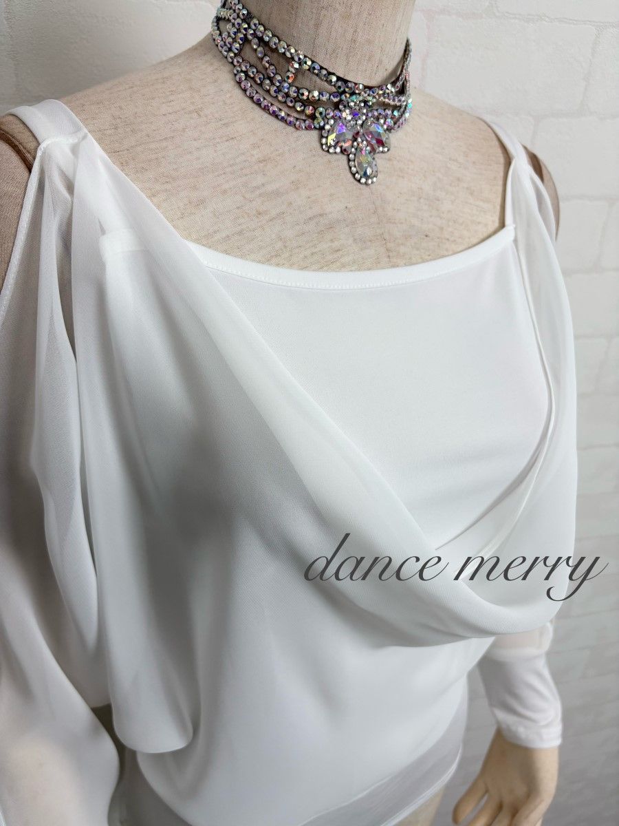 新品 社交ダンス トップス 白 ワルツ 長袖 パーティ 2977 ステージ