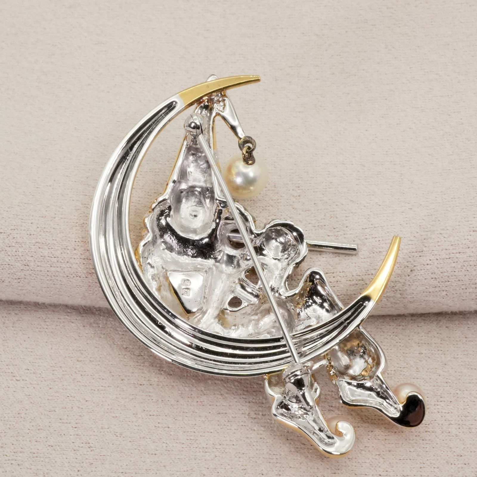 美品 ミキモト ピエロ コンビカラー ブローチ シルバー パール/24-4842