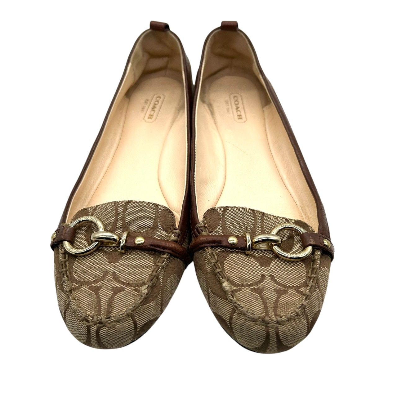 コーチ　フラットシューズ　バレエ　ブラウン　ロゴ　7.5 37 1/2 良品】コーチ COACH パンプス フラットシューズ バレエシューズ