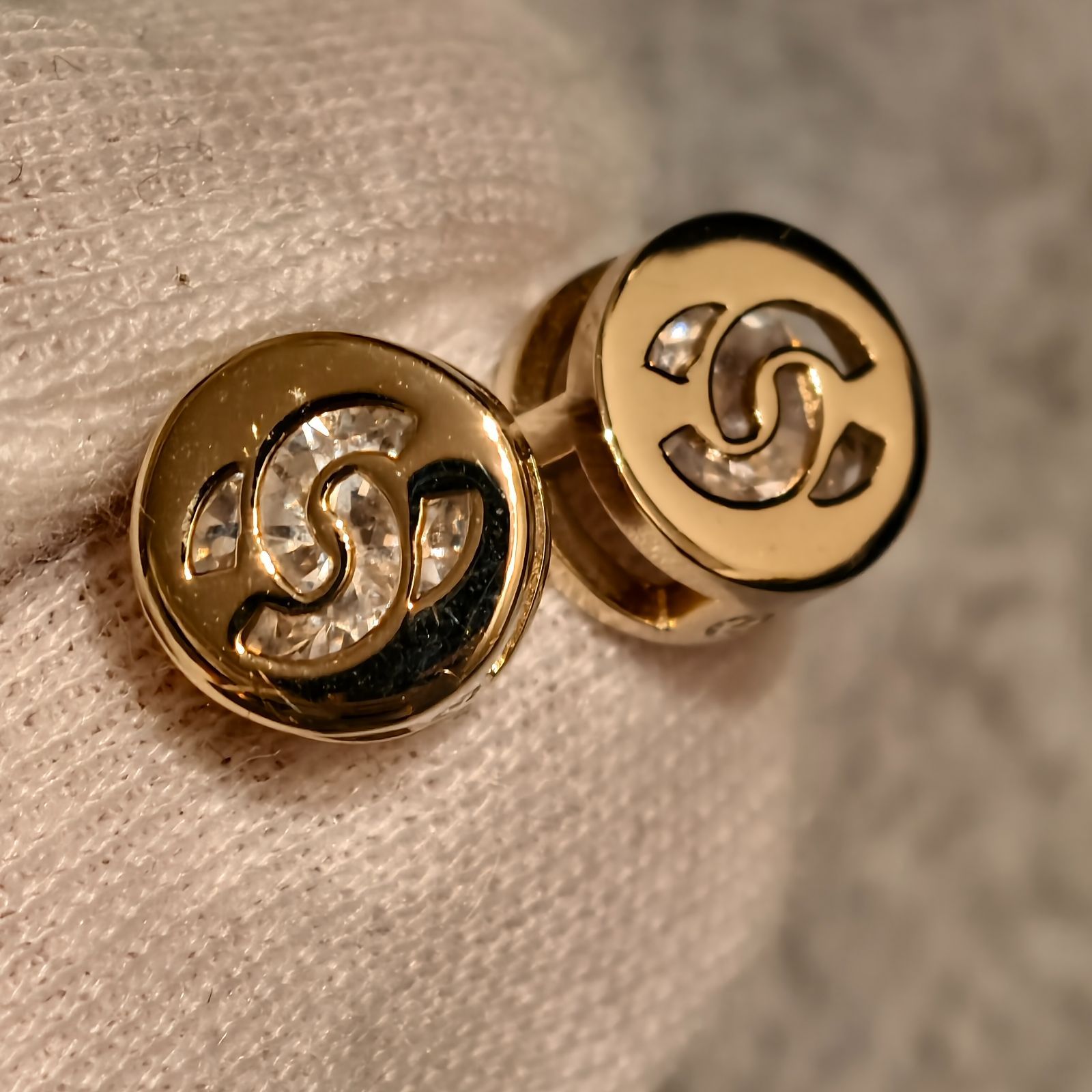 シャネル CHANEL ピアス CCマーク メタル＆ストラス ラインストーン