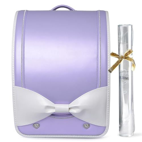 ランドセル 女の子 ツヤありパール生地 A 4フラットファイル対応 軽量大容量女子 パープル ホワイト 儿童?包 小学校 入学祝い ギフト 7 feb 3548